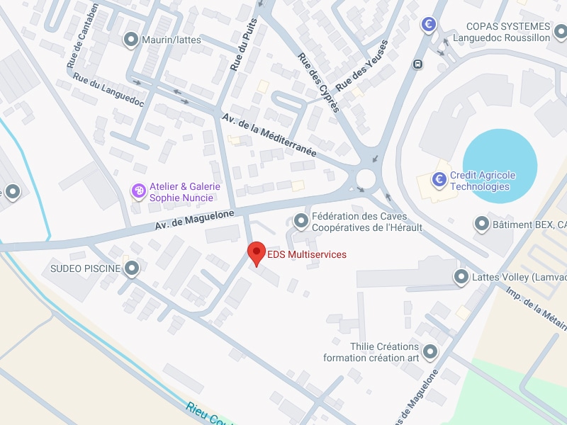 EDS Multiservices Lattes : Plan d'accès Avenue de Maguelone Plan de quartier à Lattes avec EDS Multiservices situé sur l'Avenue de Maguelone près de l'Atelier Sophie Nuncie.